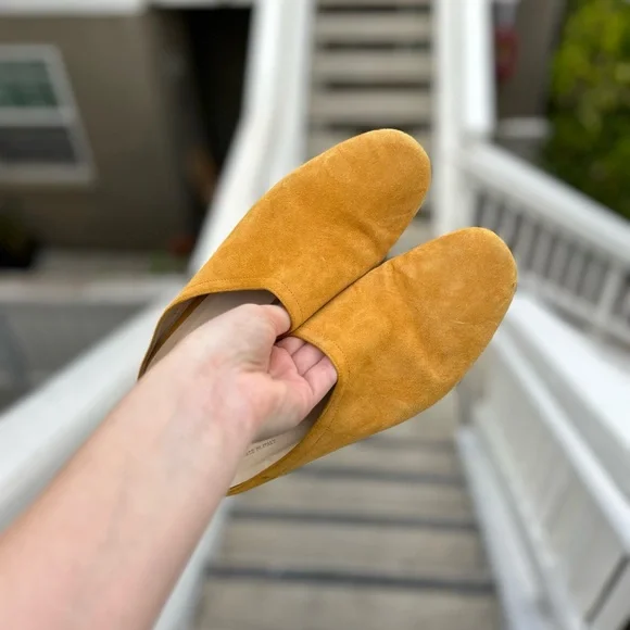 Everlane Mustard Yellow Suede Block Heel Mules - Picture 5 of 11